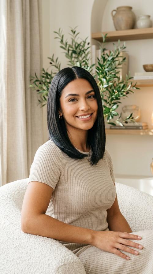 Sleek Blunt Cut with Middle Part