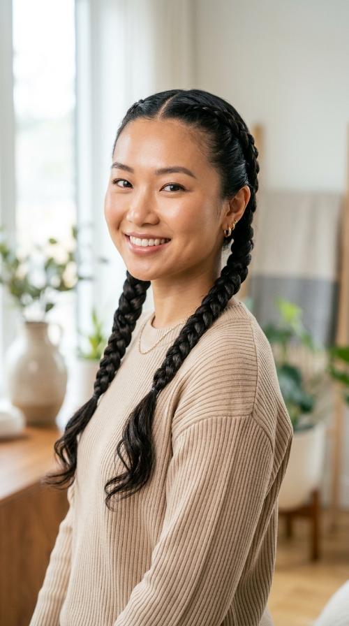Sleek Four-Strand Pigtails