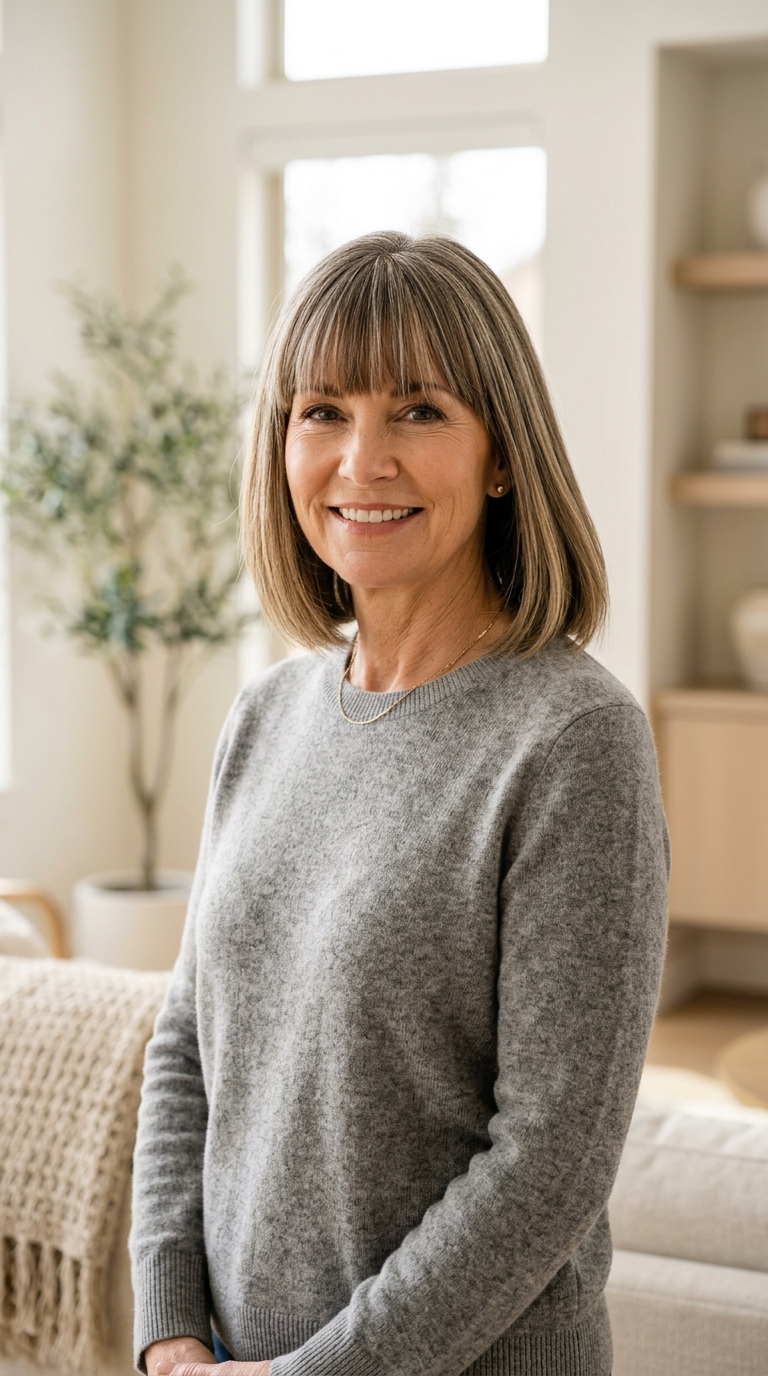 Sleek Lob with Straight Bangs