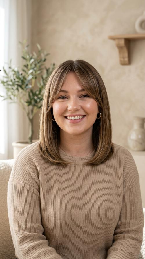 Sleek Lob with Tapered Curtain Bangs