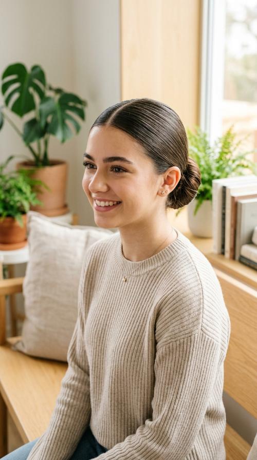 Sleek Low Bun with Center Part