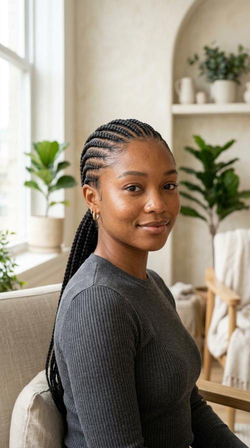 Sleek Low Cornrow Ponytail