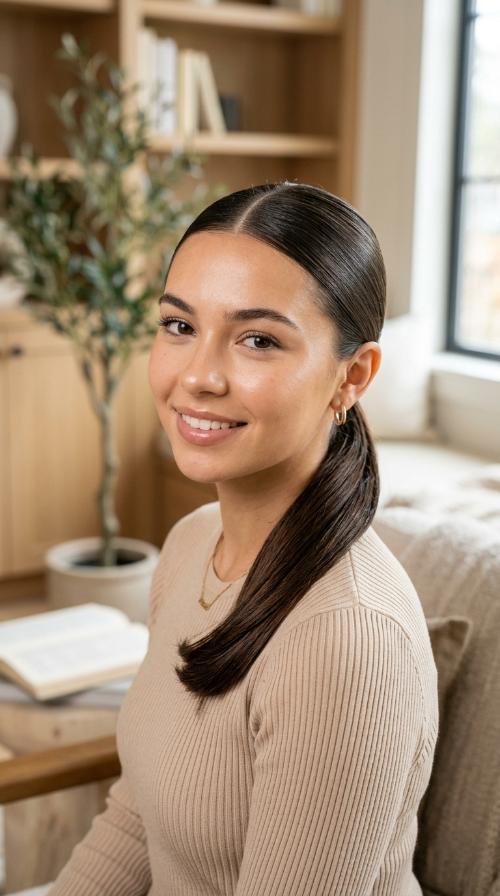 Sleek Middle Part Low Ponytail