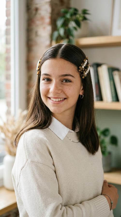 Sleek Middle Part with Barrettes