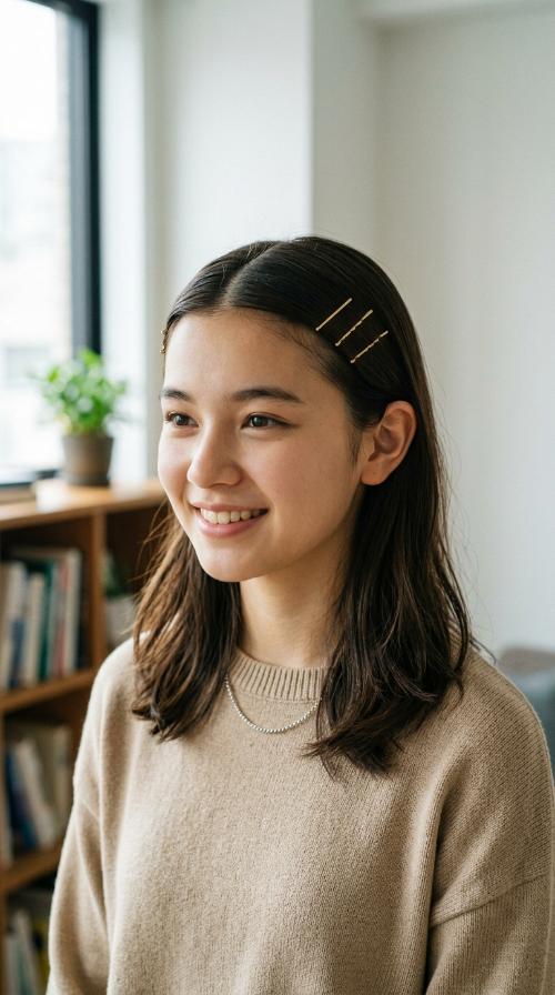 Sleek Middle Part with Pins