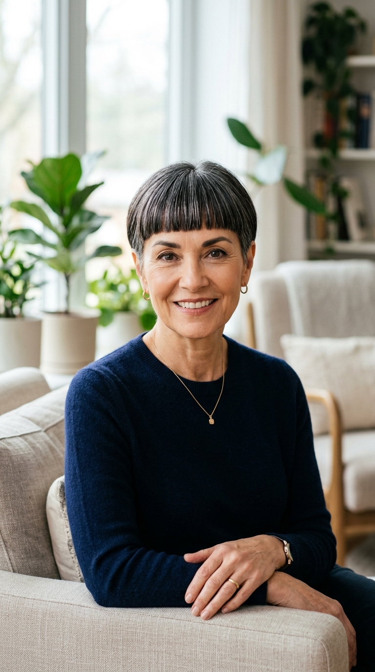Sleek Pixie with Sharp Bangs