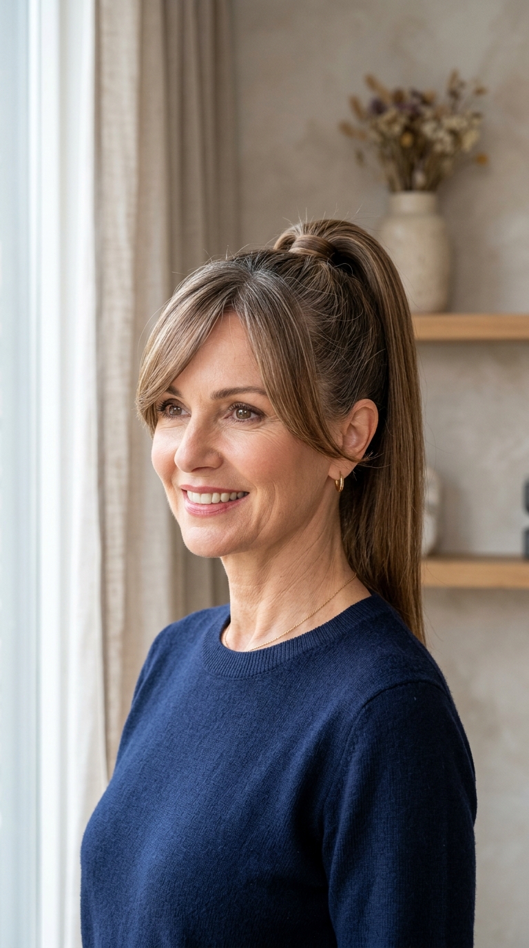 Sleek Ponytail with Side Bangs