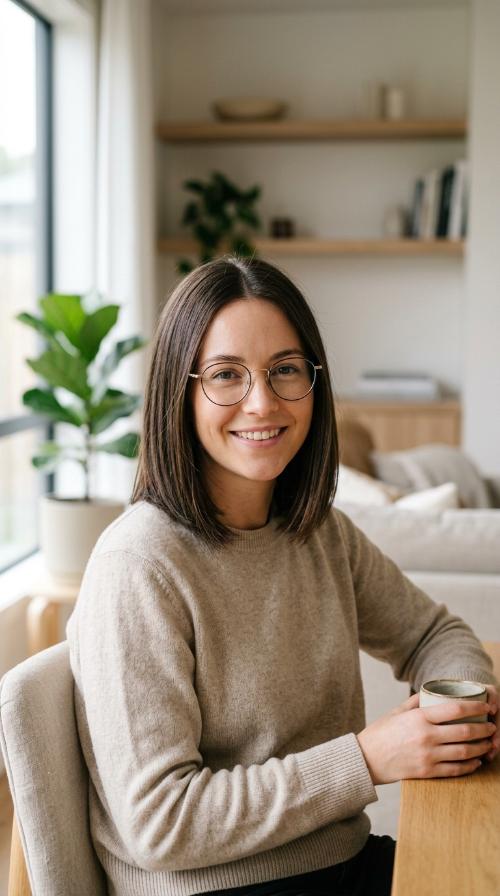 Sleek Shoulder-Length Bob with Wire Frames