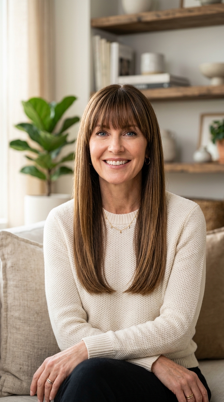 Sleek Straight with Long Bangs