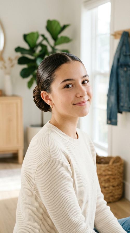 Slicked Back Wet Look Bun