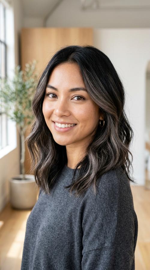 Smokey Quartz Highlights on Black Hair