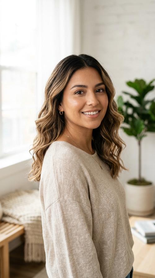 Soft Beachy Waves with Caramel Balayage