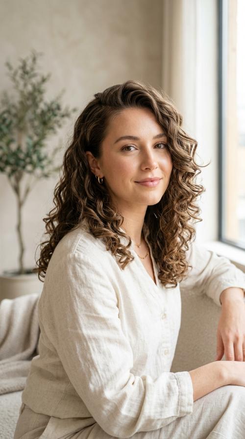 Soft Curls with Deep Side Part