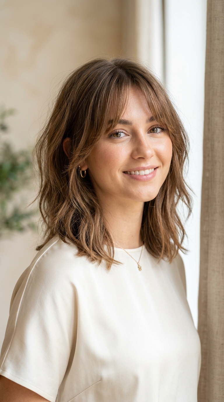 Soft Layered Lob with Face-Framing Bangs