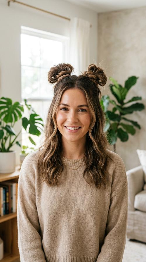 Space Bun Half-Updo
