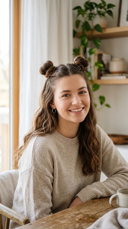 Space Bun Half-Updo
