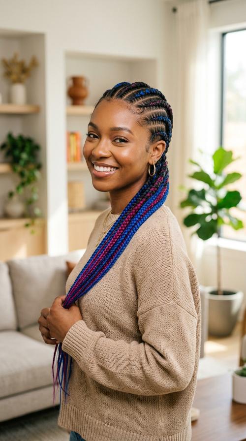 Stitch Braids with Bold Color Extensions