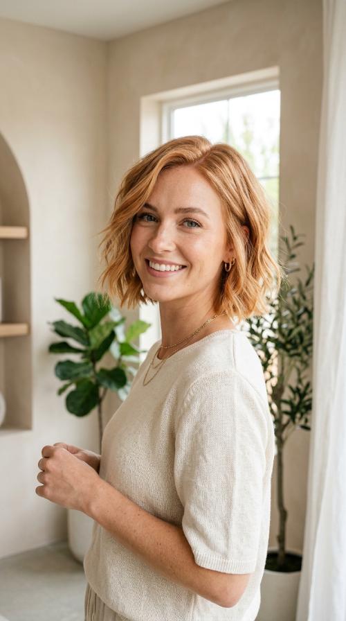 Strawberry Blonde Textured Bob