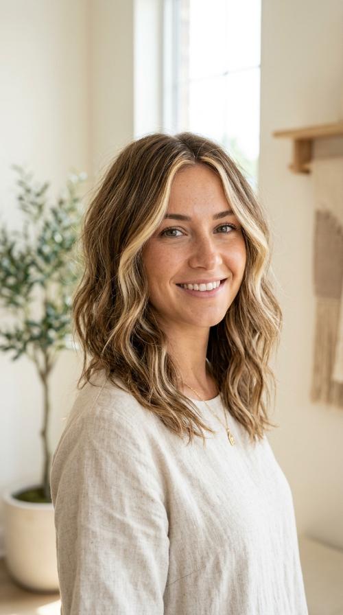 Subtle Sun-Kissed Face Frame on Light Brown