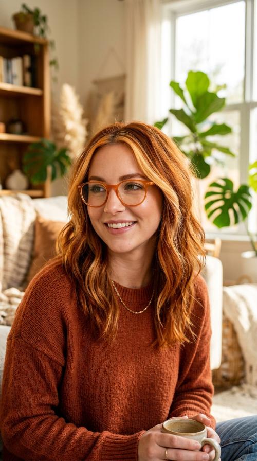 Sunset Orange Frame on Auburn Hair