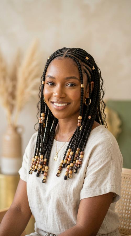 Symmetric Beaded Medium Fulani Braids