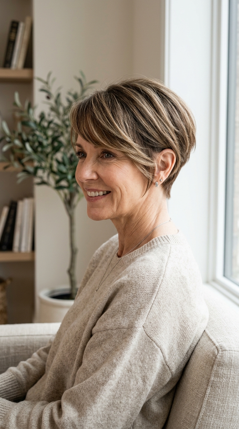 Tapered Nape with Long Side-Swept Bangs