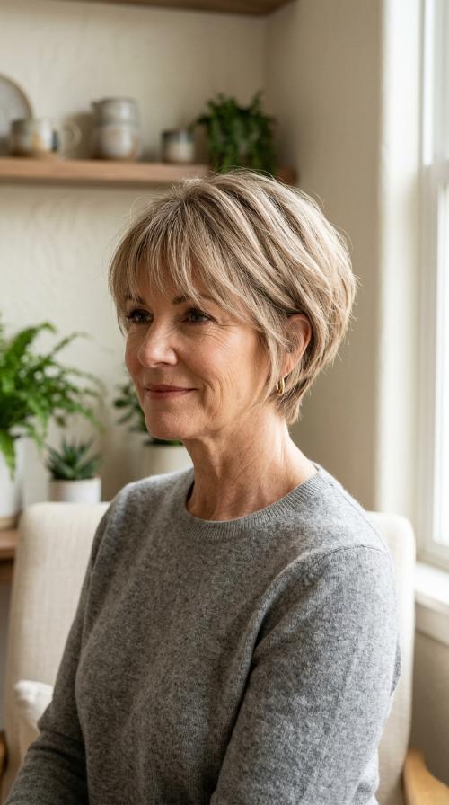 Tapered Neckline with Feathered Bangs