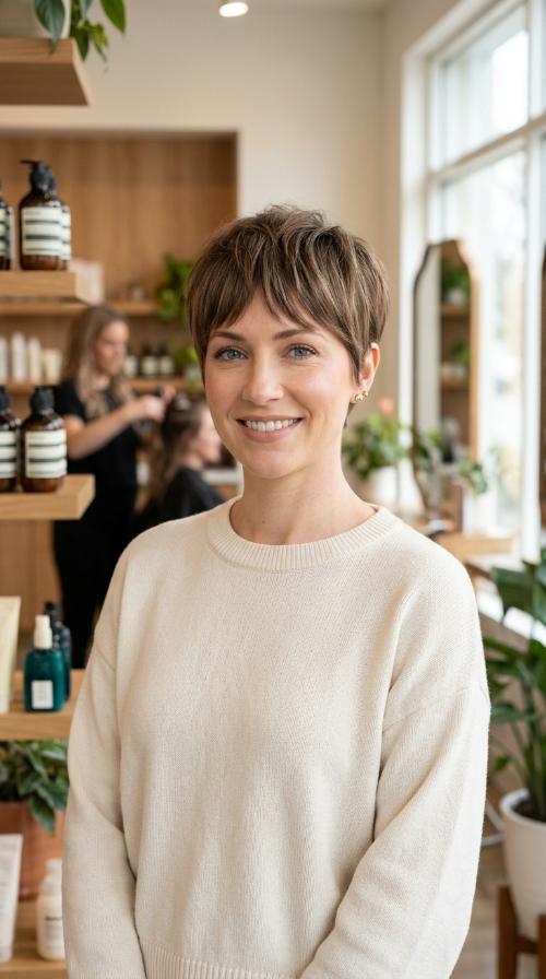 Tapered Pixie with Soft Fringe