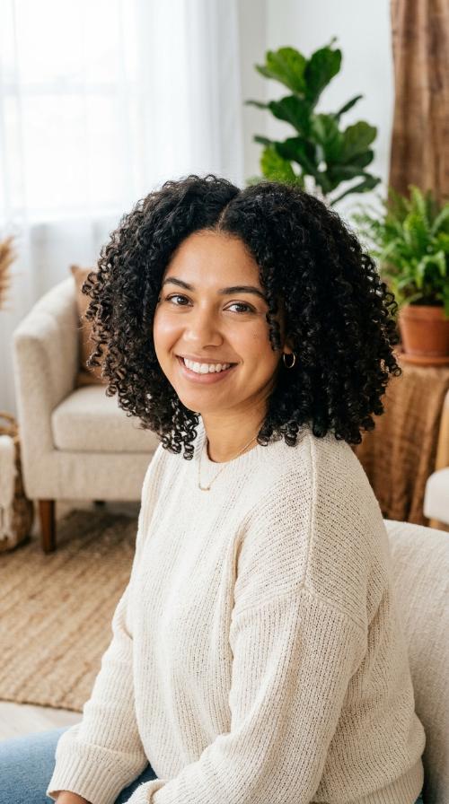 Textured Curls with a Center Part and Volume