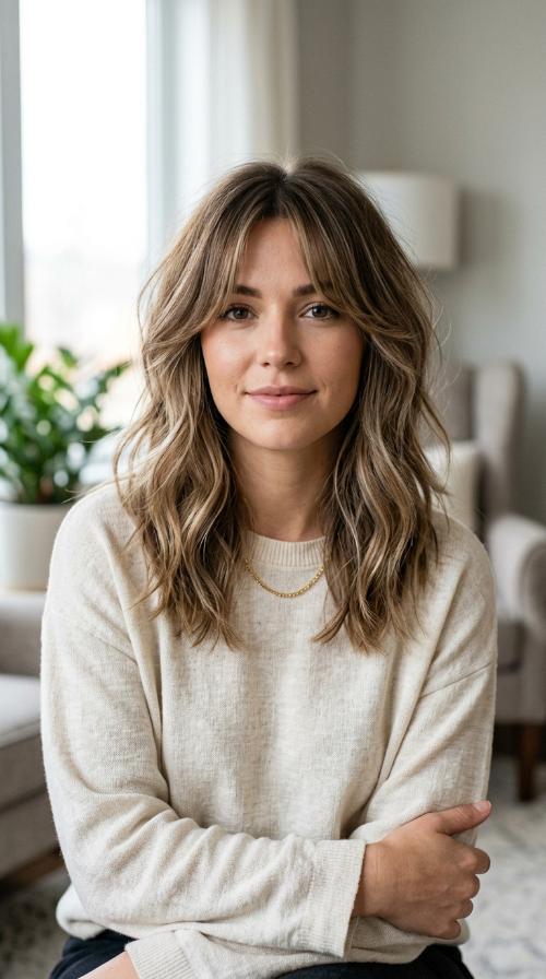 Textured Layers with Curtain Bangs