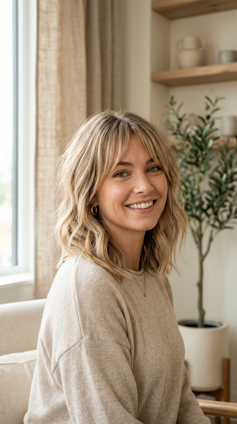 Textured Lob with Curtain Bangs