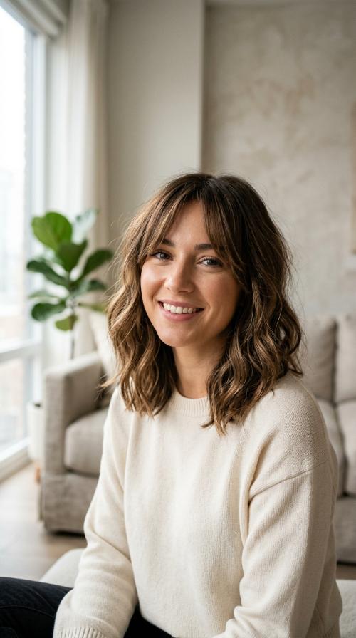 Textured Lob with Curtain Bangs