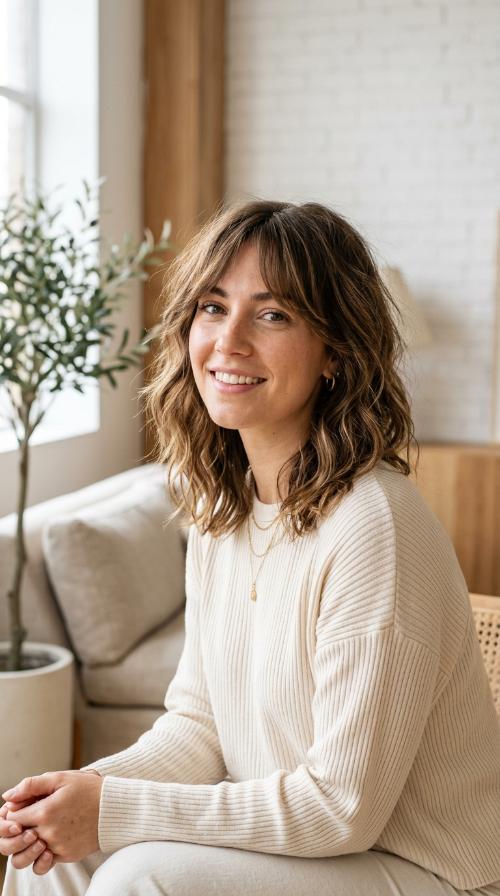 Textured Lob with Curtain Bangs
