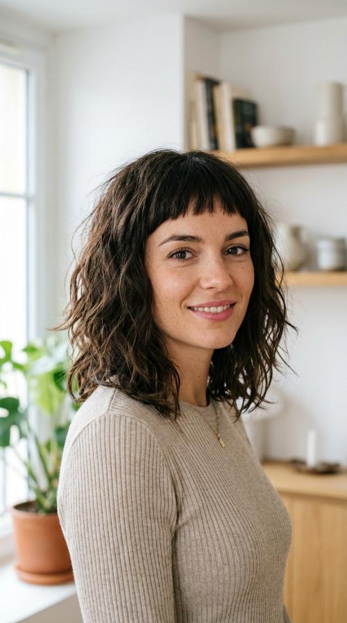 Textured Lob with Micro-Bangs