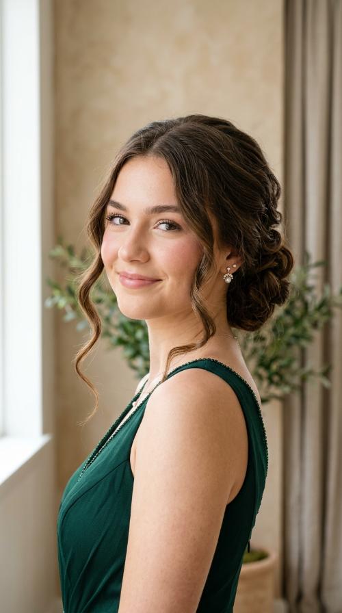 Textured Low Chignon with Face-Framing Tendrils