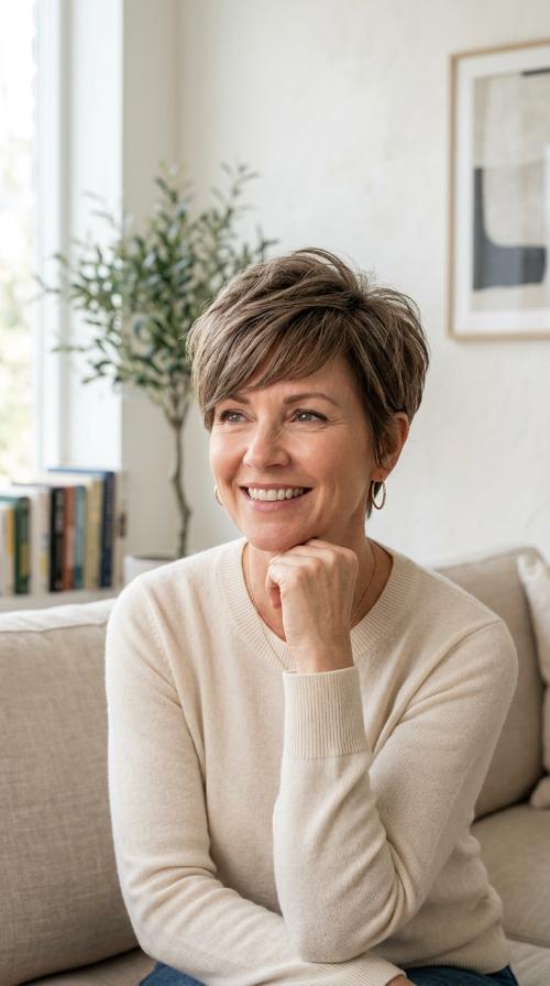 Textured Pixie Cut with Forward Fringe