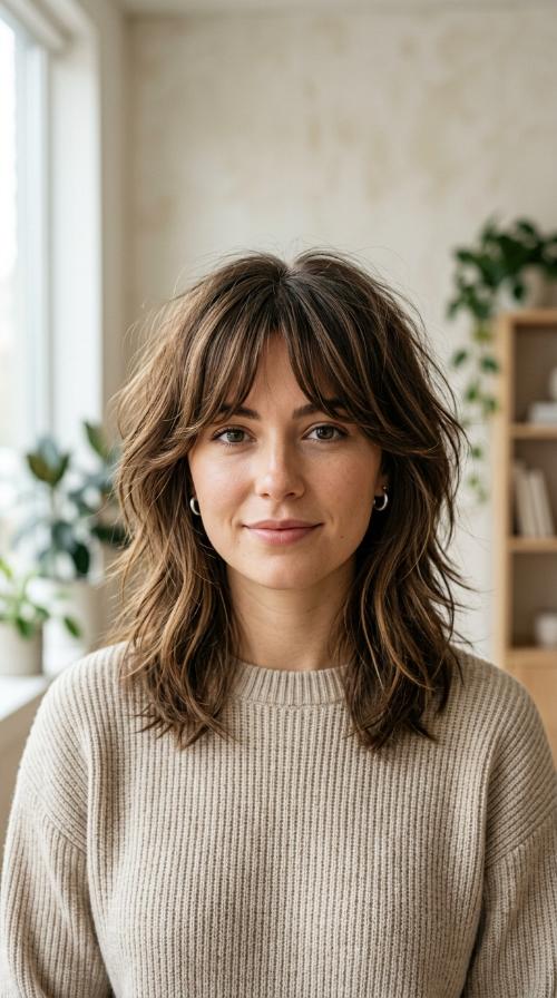 Textured Shag with Soft Curtain Bangs