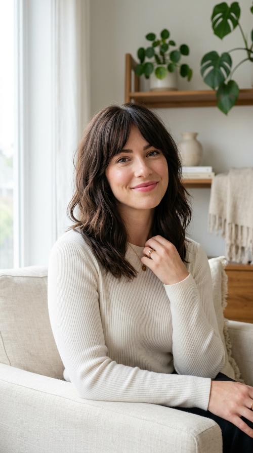 Textured Shoulder-Length Cut with Side Bangs