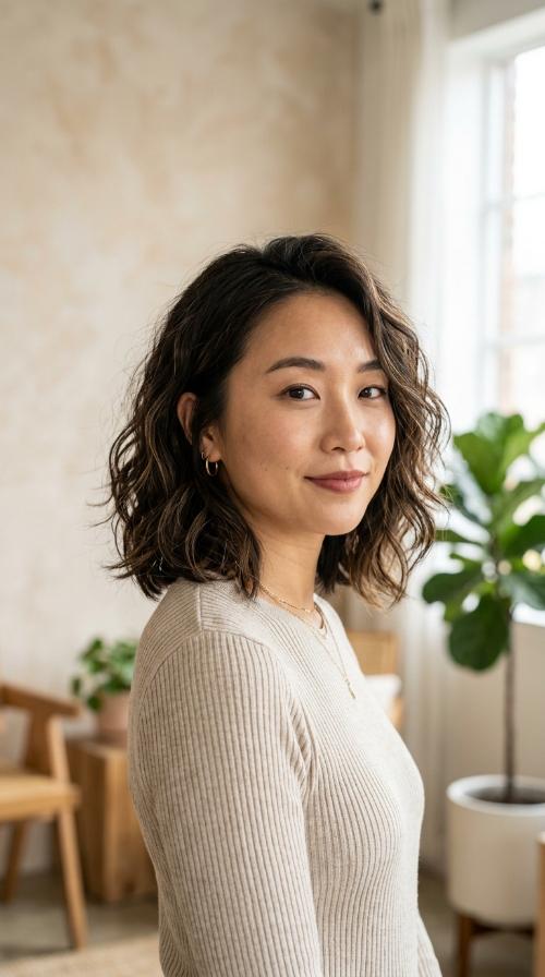Textured Wavy Shoulder-Length Bob