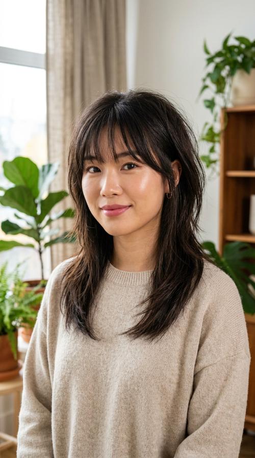 The Classic Korean Wolf Cut with See-Through Bangs
