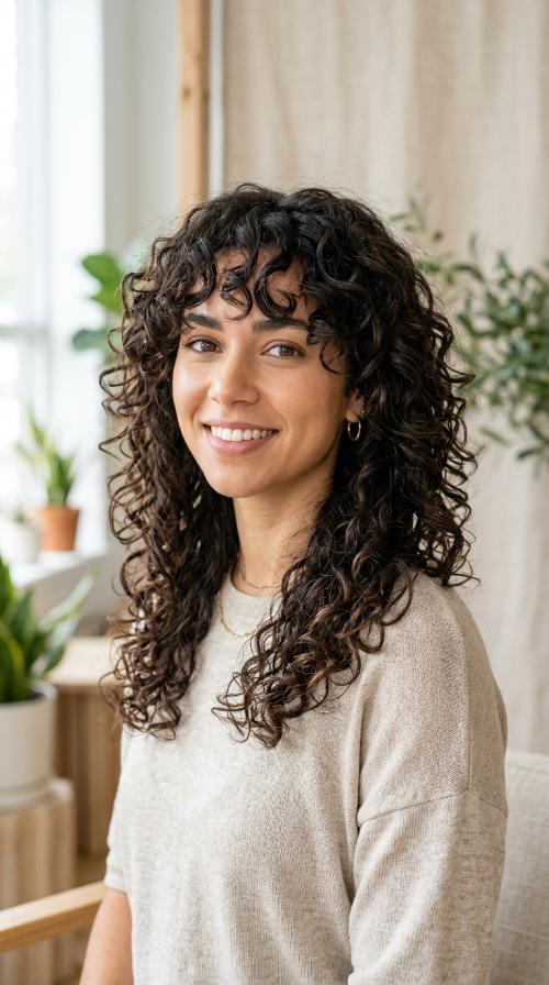 The Curly Shag with Long Bangs