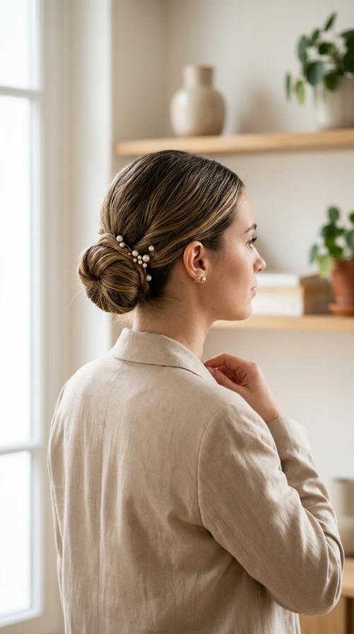 The Low Bun with Pearl Accessories