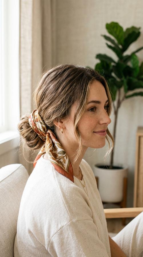 The Scarf-Wrapped Low Bun
