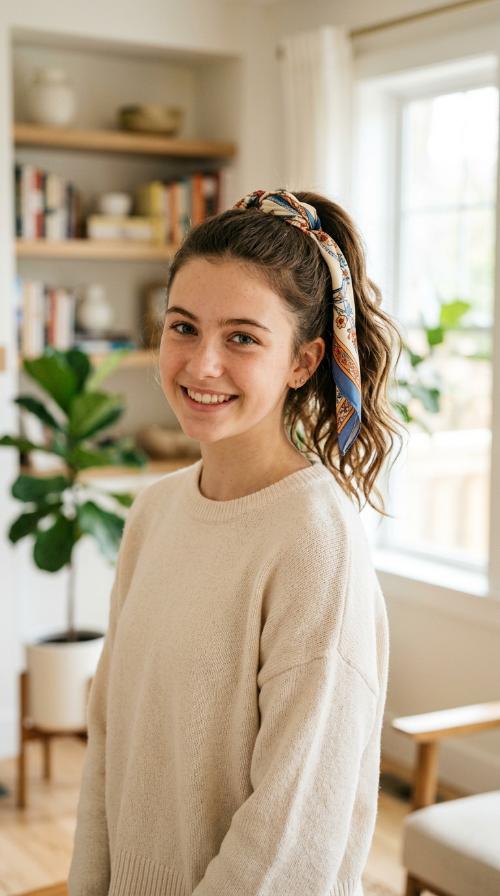 The Scarf-Wrapped Ponytail