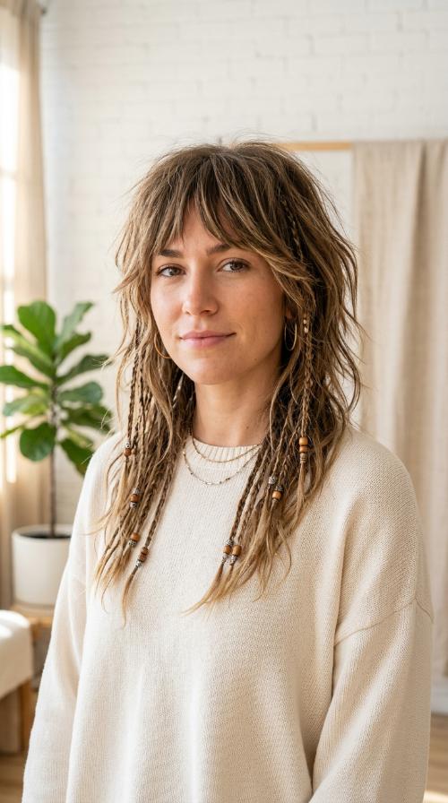 The Shaggy Wolf Cut with Micro Braids