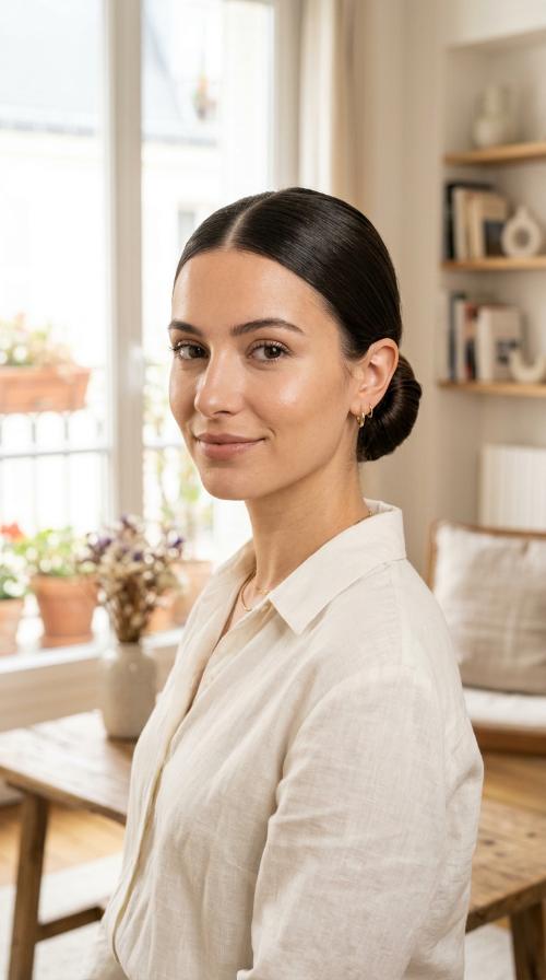 The Sleek Low Bun with Center Part