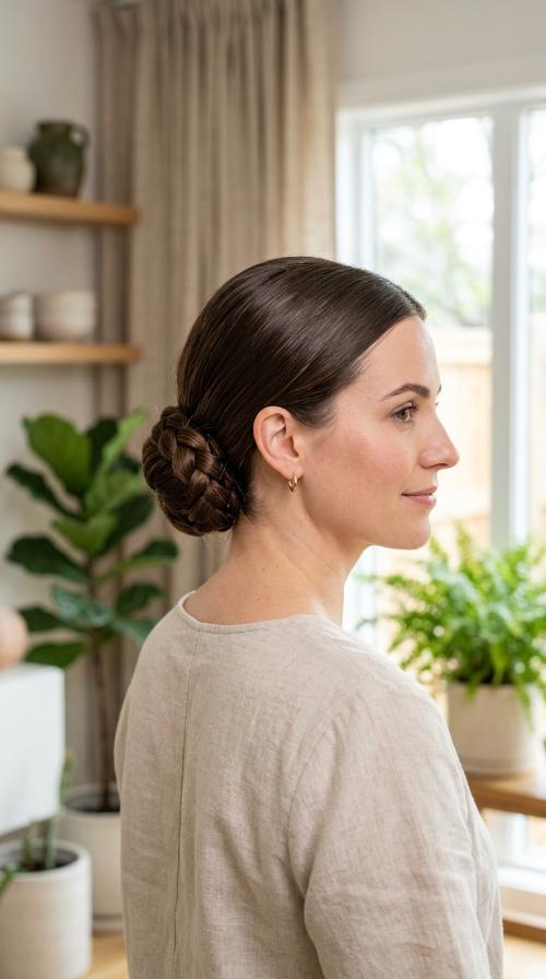 The Smooth Low Braided Bun