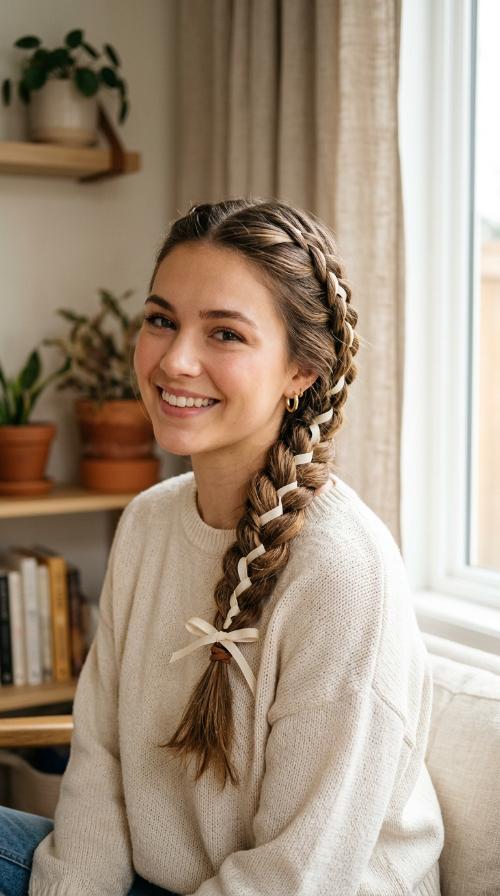 Tied-Back Four Strand Ribbon Braid
