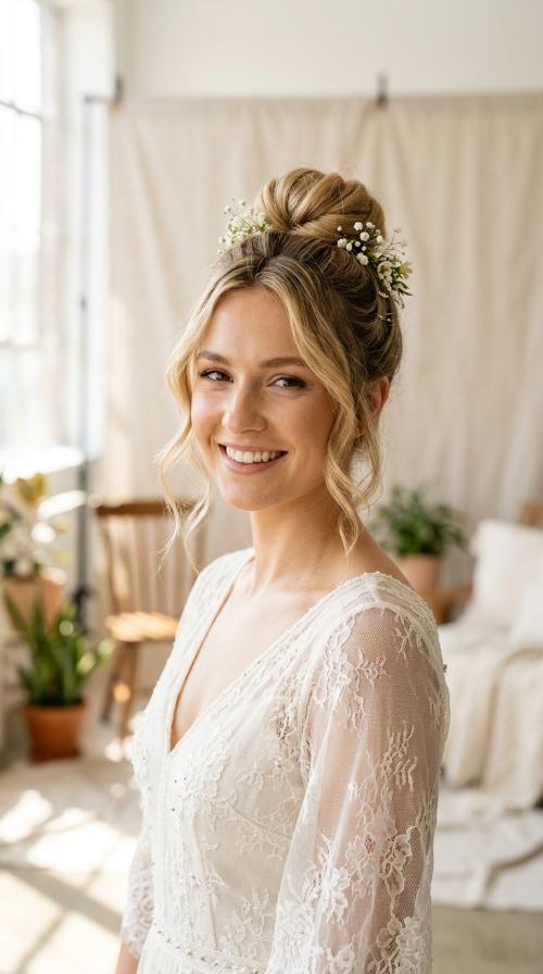 Top Knot with Face-Framing Tendrils