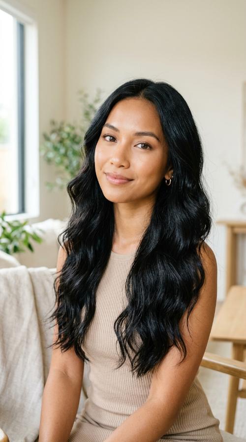 Tousled Beach Waves with High-Shine Finish